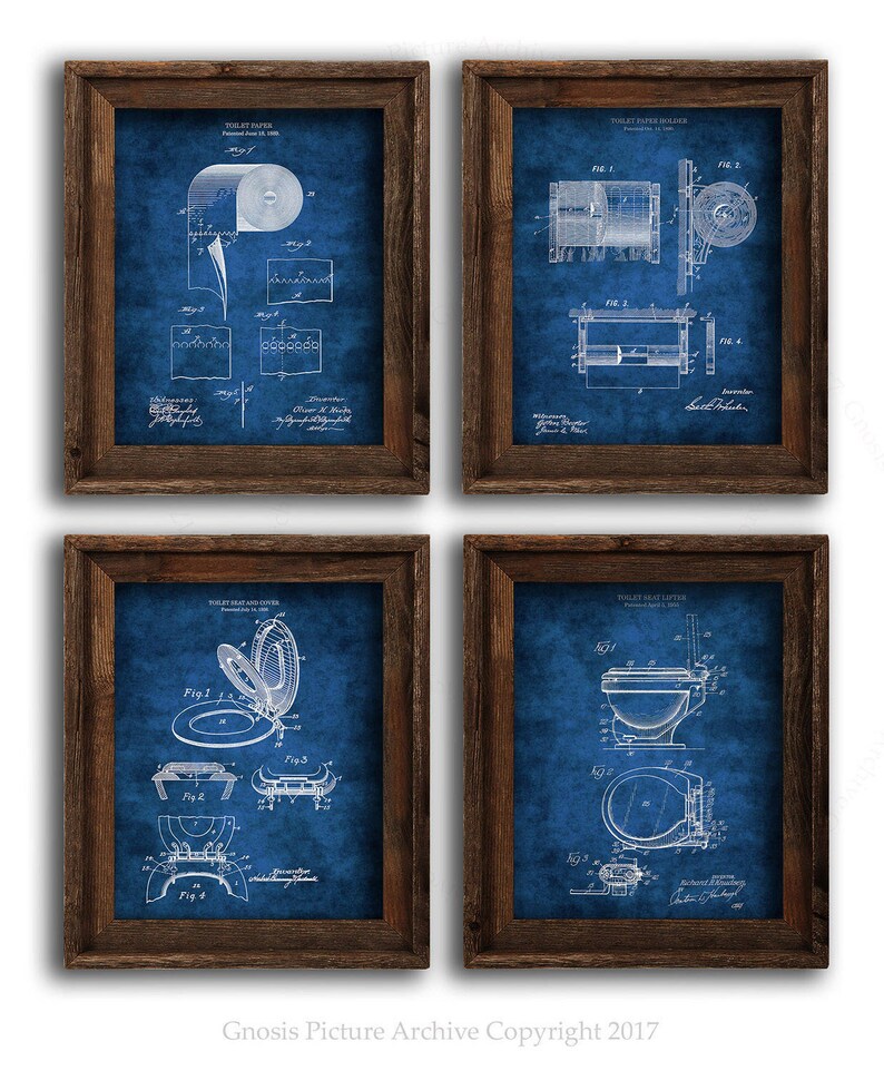 Bathroom Wall Art Blueprint Diagram of Toilet Seat Invention. Etsy