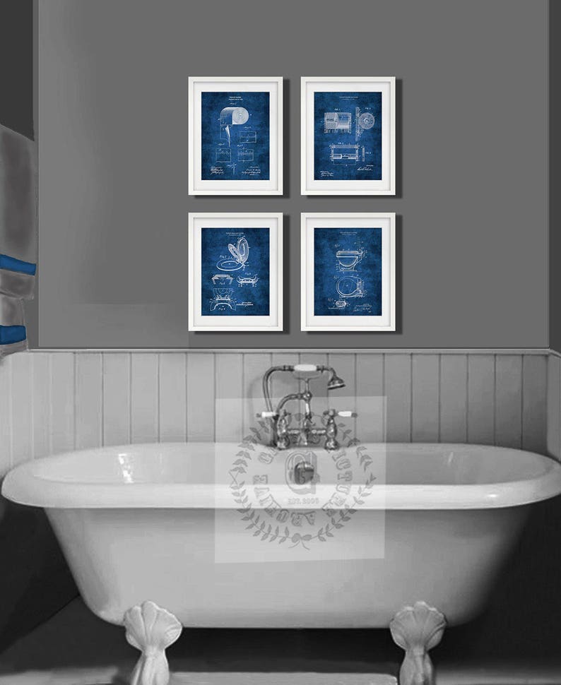 Bathroom Wall Art Blueprint Diagram of Toilet Seat Invention. Etsy