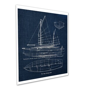 Yacht Blueprints Sailing Wall Art Set of 6 Unframed Art Prints Navy ...