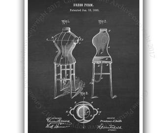 Dress Form Patent Print, Sewing Room Wall Art (Unframed)