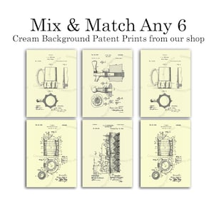 Any 6 Cream Background Patent Art Prints, choose from sizes 5x7&quot;, 8x10&quot;,  11x14&quot; or 12x18&quot;