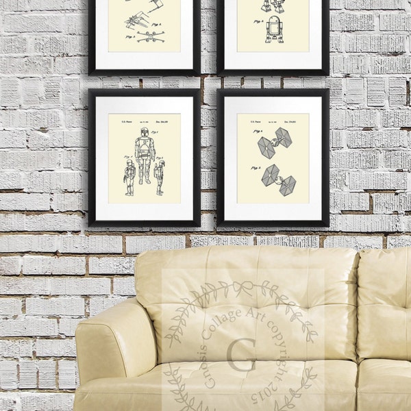 Star Wars Art Decor Prints set of 4  Cream wall Art. Boy's Bedroom Decor, Star Wars gift. Star Wars Birthday Decor, Boys Room Art,