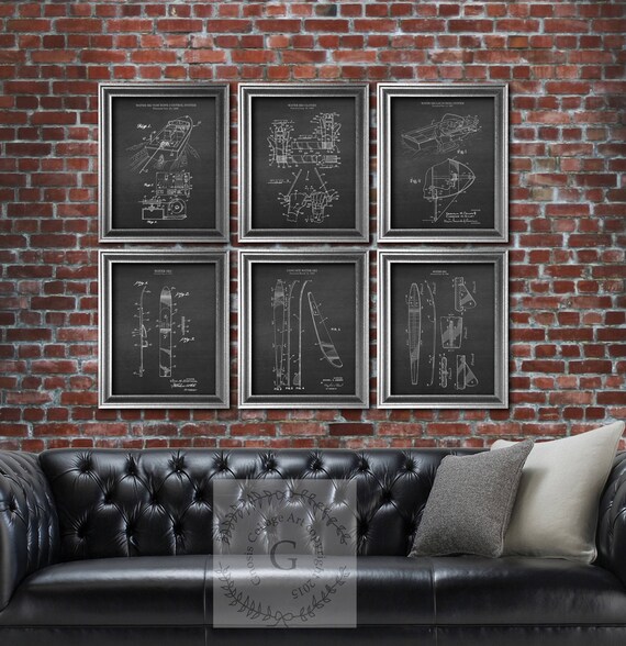 Lake House Decor Set Of 6 Unframed Water Ski Boating Patent Etsy