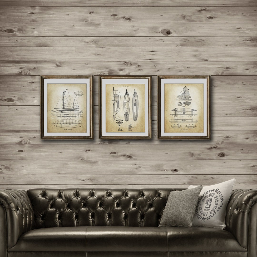 Sailing Yacht Blueprints Nautical Decor Set of 3 Unframed Art Prints ...