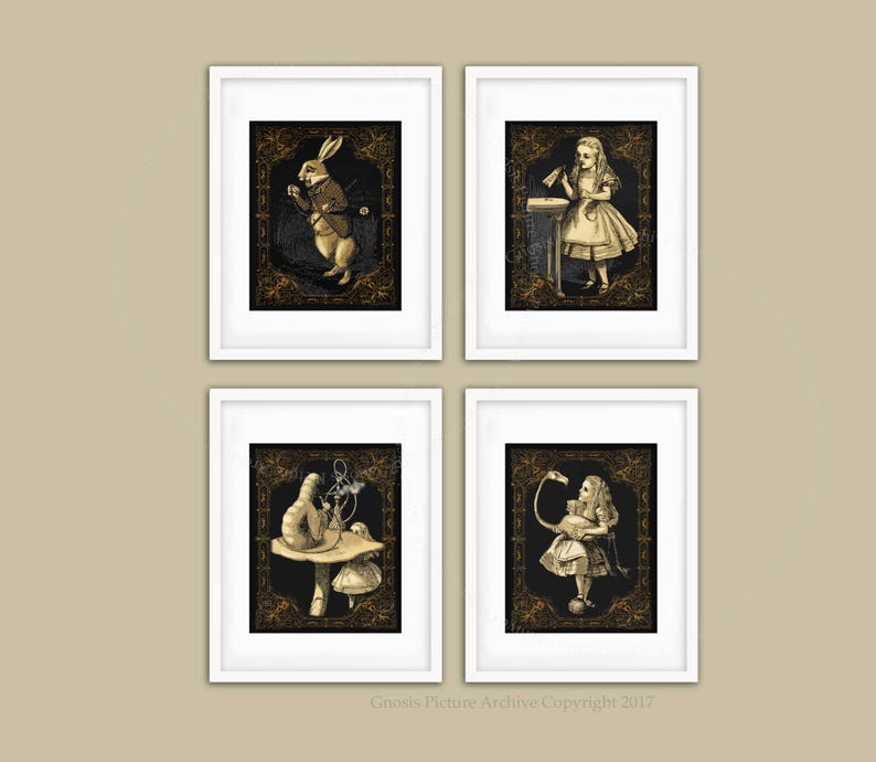 Alice in Wonderland Wall Decor Set of 4 Unframed Wall Art Etsy