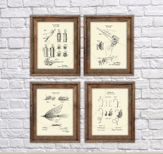Fly Fishing Decor Fishing Lure Fly Rod Patent Art Prints Set of 4 Unframed  Fly Fishing Decor, Fly Fishing Gift, Fly Fishing Retirement Gift 