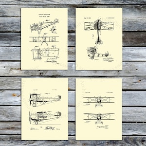 Vintage Airplane Biplane Invention Patent art Aviation Wall Decor Set of 4 Unframed Art Prints Aviation Gift Ideas