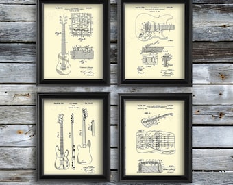 Láminas artísticas vintage de patentes de guitarras Fender, decoración de pared para músicos