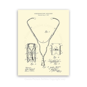 Stethoscope Patent art print #2  with Cream color background - medical student graduation gift- gift for nurse - doctor&#39;s waiting room decor