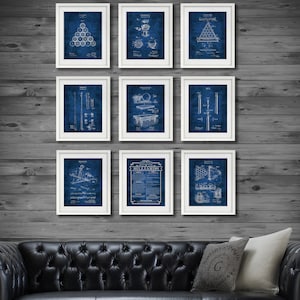 Billiards Pool Room Decor Set of 9 unframed Patent wall Art