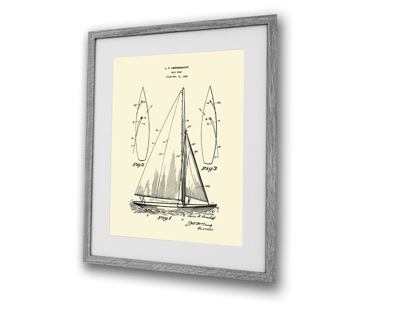 Segelbåtsdekoration, present, väggdekoration, set med 2, oramad, segelbåtsritning, patentkonst bild 5