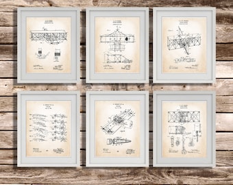 Wright Brothers Flying Machine Patent Invention Blueprint Set of 6 Unframed Art Prints