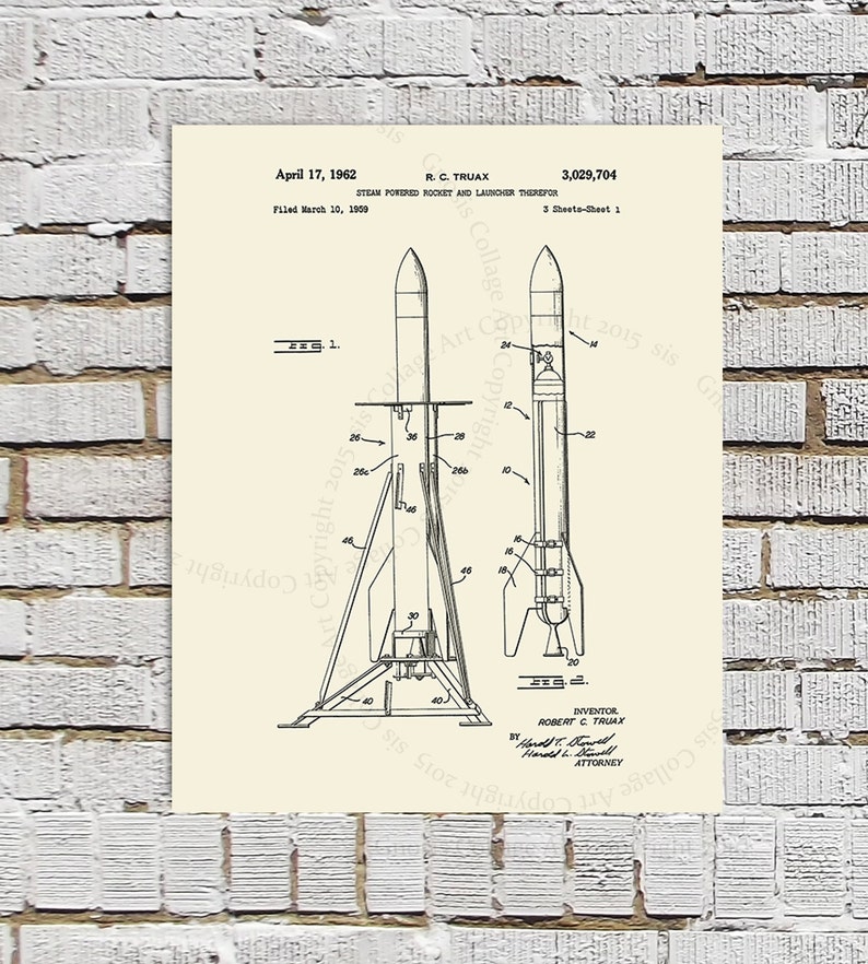 Rockets Patent Art prints set of 4 Wernher Von Braun Rocket | Etsy