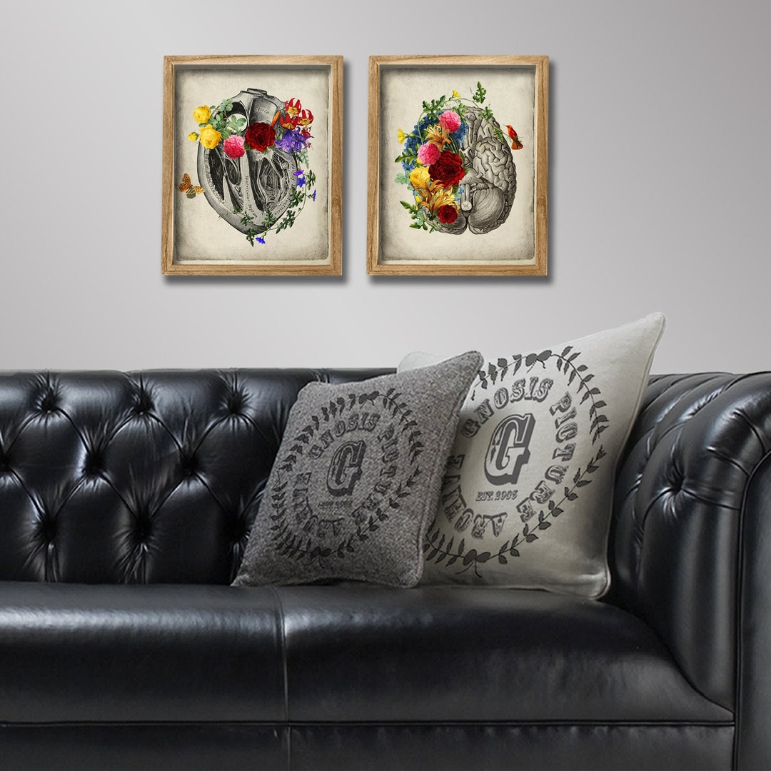 Anatomical Heart Brain Floral Anatomy Artwork Set of 2 Unframed Art ...