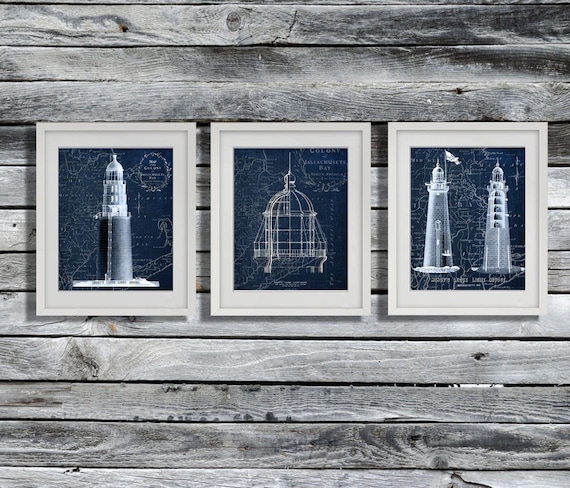 Lighthouse Gifts Set of 3 Unframed Art Prints Massachusetts Bay Decors