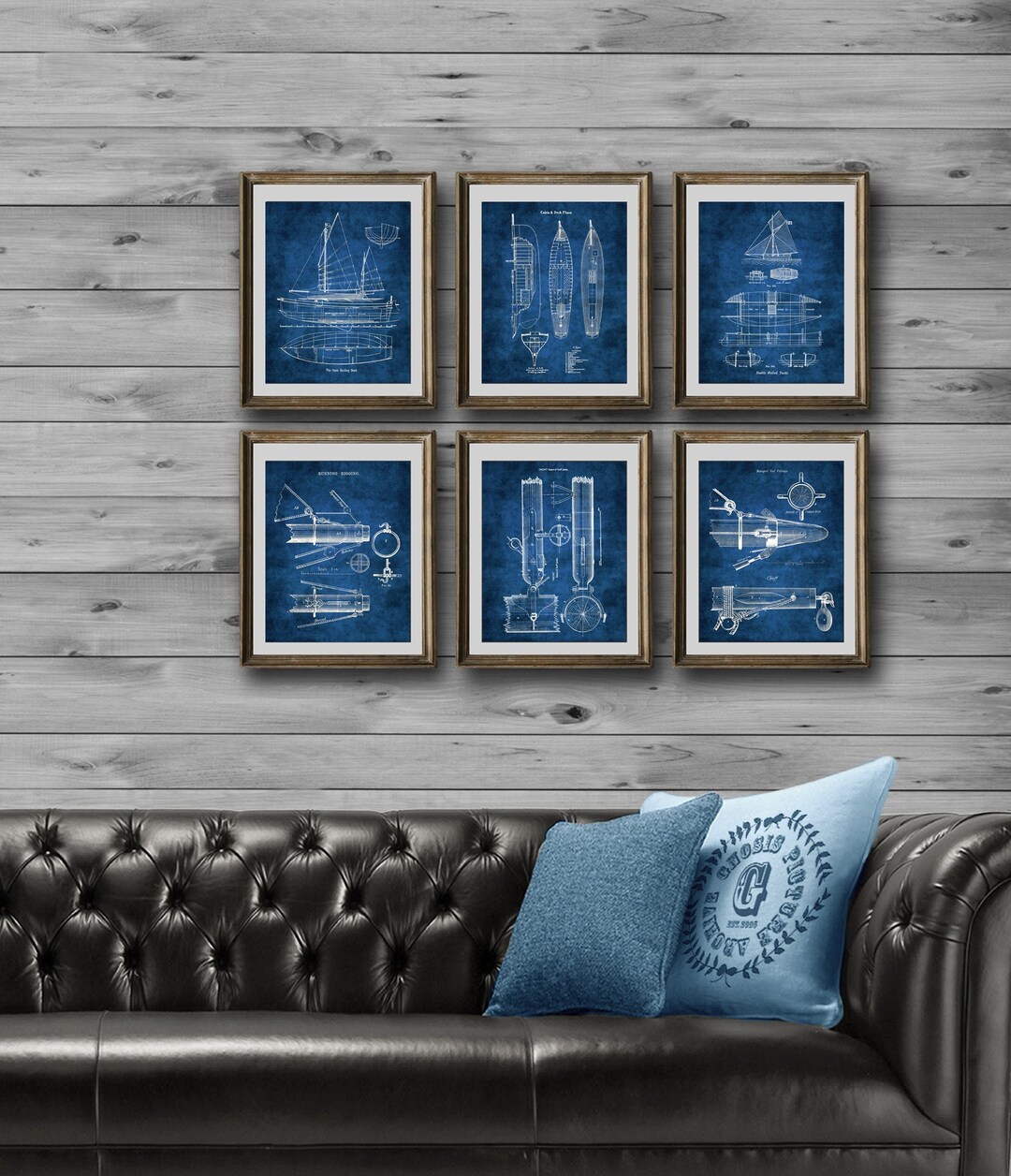 Yacht Blueprints Sailing Wall Decor Set of 6 Unframed Art Prints ...