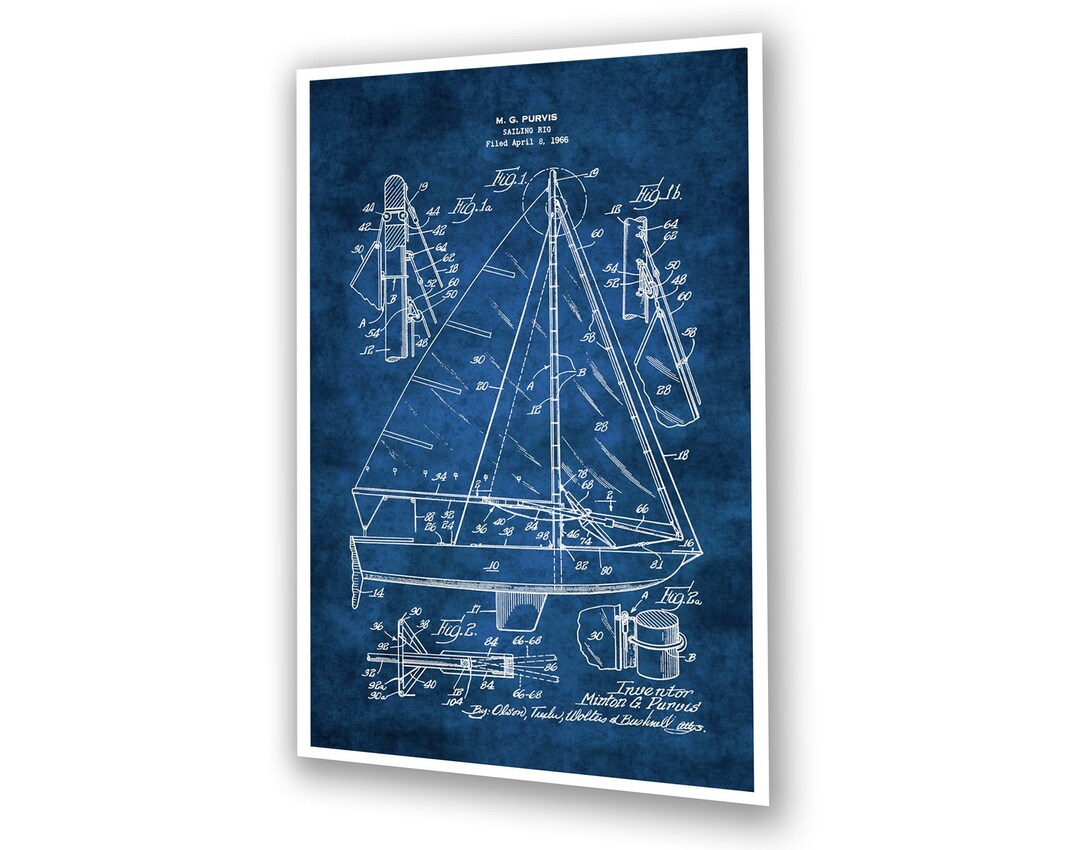 Maritime Gift Sailboat Blueprint Patent Wall Art Nautical Decor Print ...