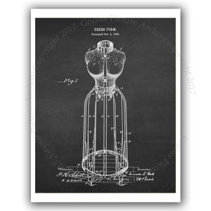Sewing room wall decor one unframed dress form patent art dress form print #1