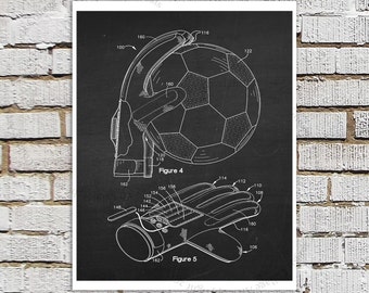 Soccer Goalie Gloves Poster Patent print #4 Black & White Chalkboard Patent art, Gift for Soccer Mom, Boys Bedroom Art, Soccer Poster