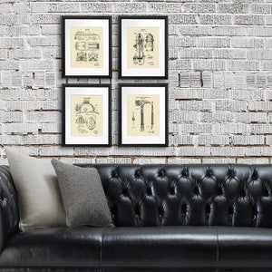 Firefighter gifts set of 4 unframed Cream wall Art. Fire Department Decor Fireman gift. Helmet Truck Hose Extinguisher. firefighter gifts