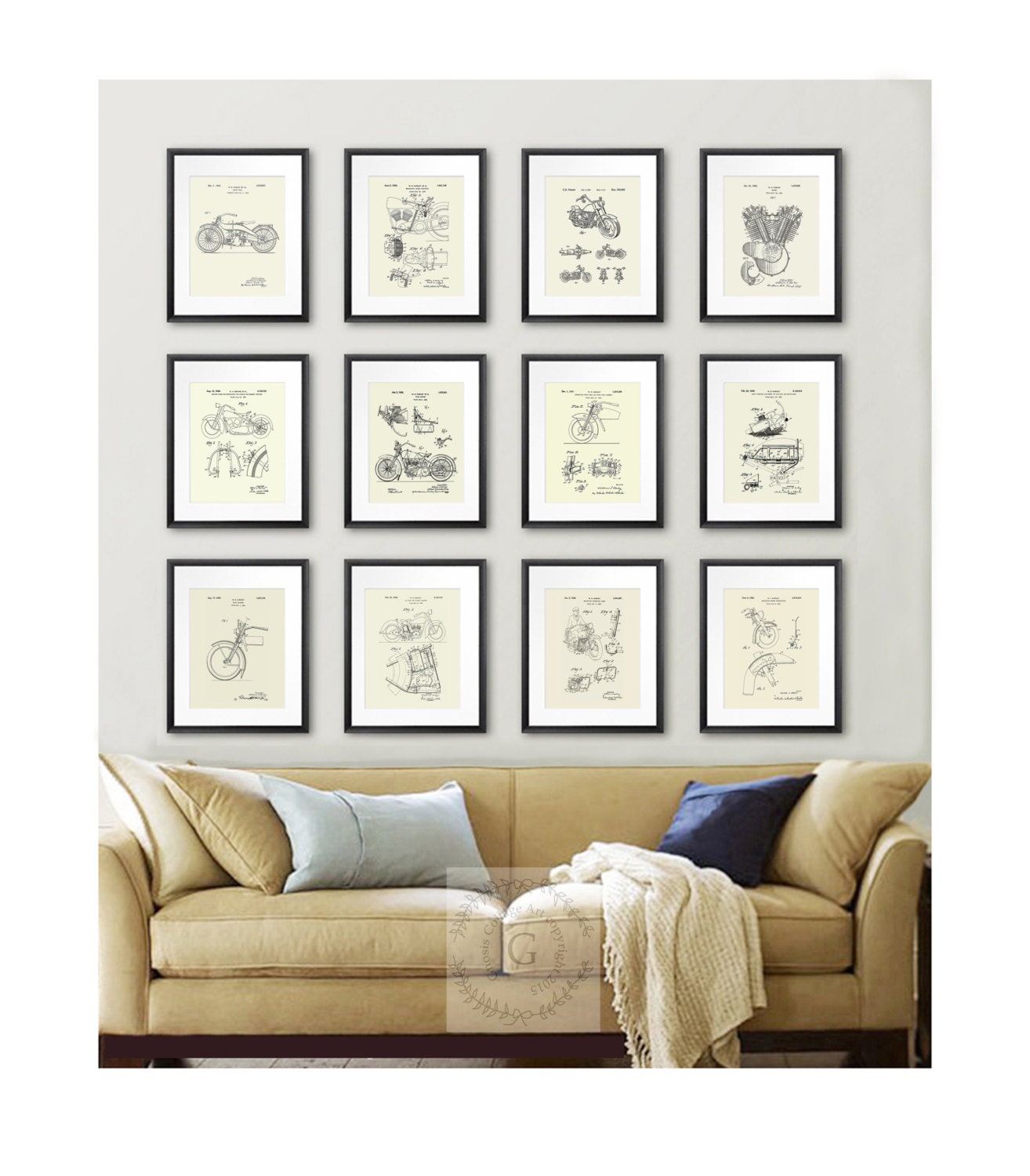 Biker Home Decor, Harley Davidson Art Posters set of 12 prints, Harley Decor ideas, Biker gift, Motorcycle decoration, Harley Home Decor