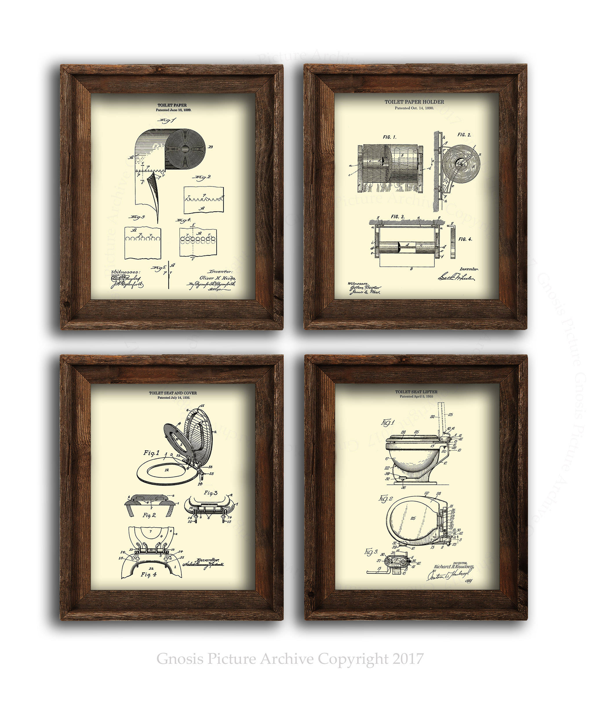 Bathroom Patent Art Prints, Toilet Paper & Seat Blueprint, Set of 4 - Etsy