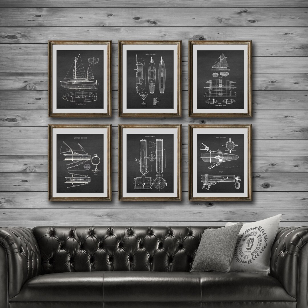 Yacht Sailing Wall Art Set of 6 Unframed Art Prints Coastal Beach House ...