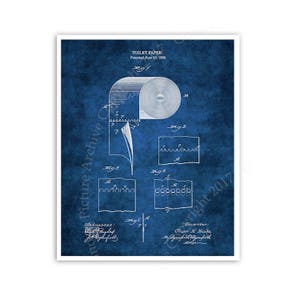 Diagramma del progetto di arredamento del bagno del 1889 Invenzione del rotolo di carta igienica. Una singola stampa senza cornice. Toilette Wall Art, Brevetto carta igienica