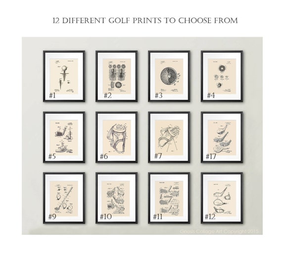 Vintage Golf Themed Decor - Set of 6 Unframed Art Prints - Gift