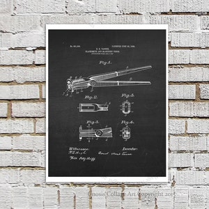 Blacksmith&#39;s Tongs Patent Poster, Blacksmith Patent Print #3, Chalkboard patent Black Wall Art, Metalworking technical drawing art print