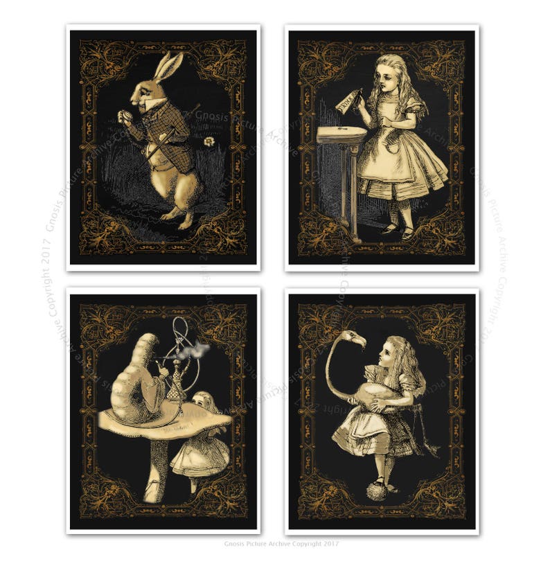 Alice in Wonderland Wall Decor Set of 4 Unframed Wall Art Etsy