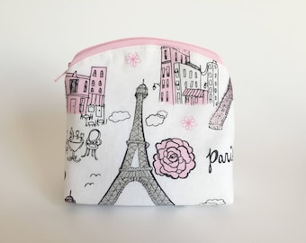 Mini-Cosmetic Bag - Zippered Mini-Pouch - Paris Makeup Bag - Eiffel Tower Cosmetic Bag - Small Size