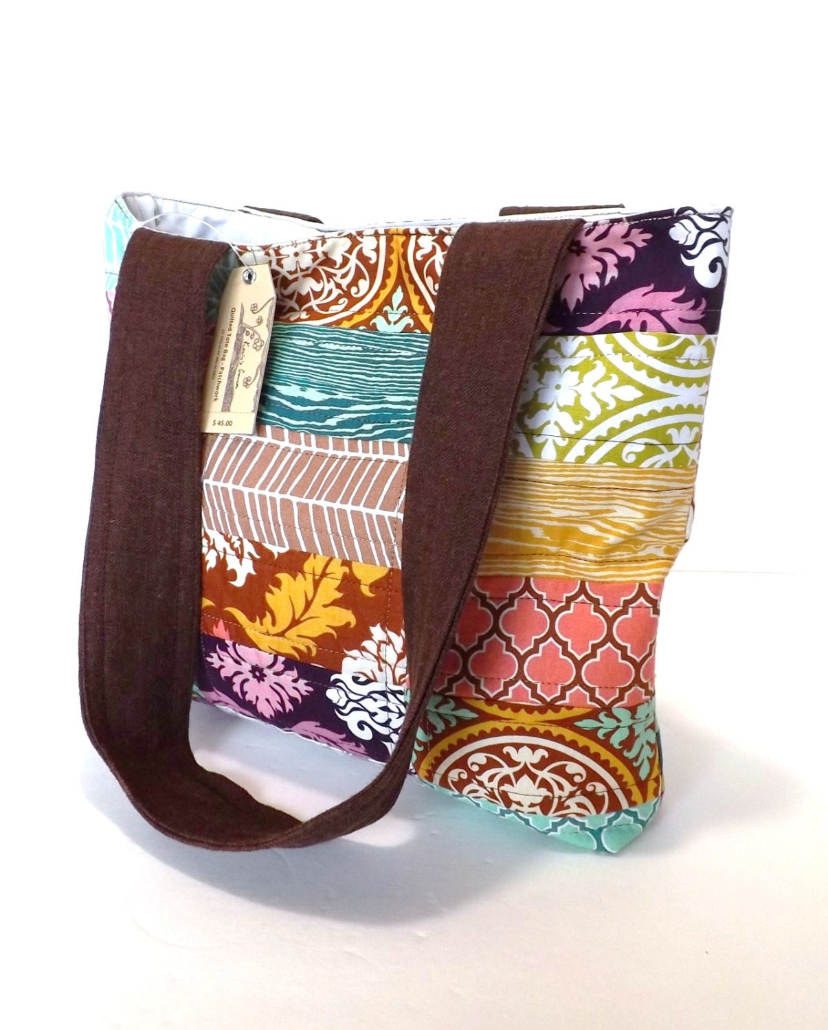 Quilted Tote Bag Patchwork Quilted Tote Medium Size Etsy