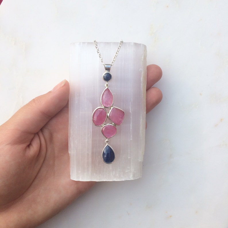 Rose Cut Pink & Blue Sapphire Necklace image 1