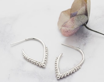Handmade Silver Beaded Hoop Earrings - Silver Hoops - Unique Earrings - Contemporary Earrings