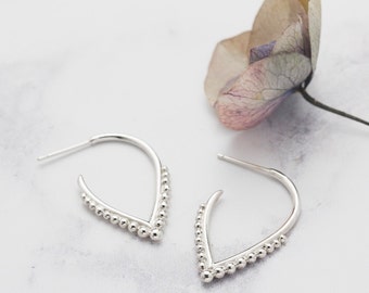 Handmade Silver Beaded Hoop Earrings - Silver Hoops - Unique Earrings - Contemporary Earrings