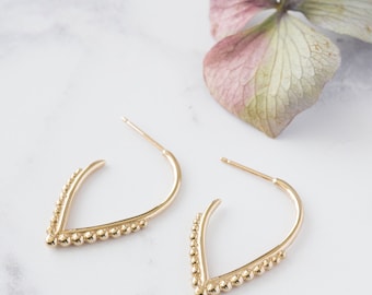Handmade 9ct Yellow Gold Beaded Hoop Earrings - Gold Hoops - Contemporary Gold Earrings