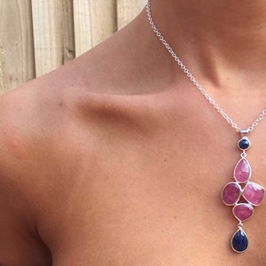 Rose Cut Pink & Blue Sapphire Necklace image 2