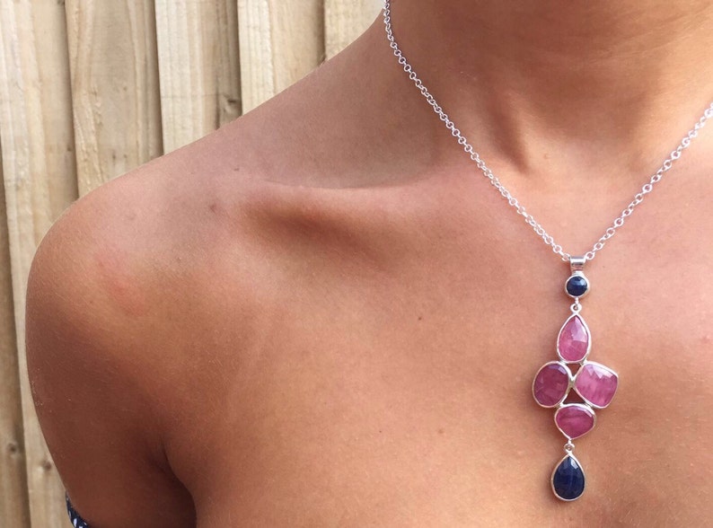 Rose Cut Pink & Blue Sapphire Necklace image 2