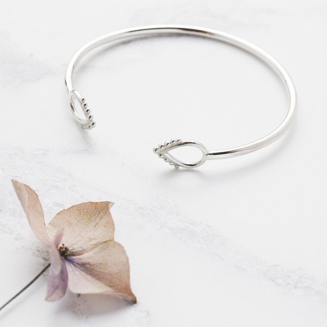Silver Open Bangle With Beaded Edge Detail - Etsy Silver Open Bangle With Beaded Edge Detail - Etsy