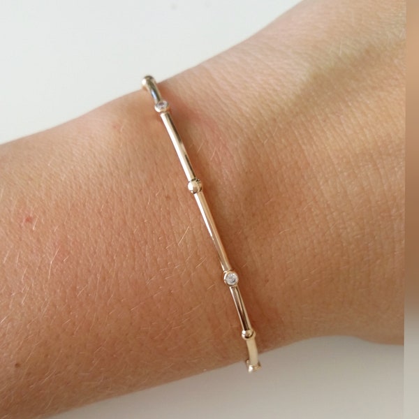 Bracciale bangle placcato oro 750/000 - Polsino bangle semplice palline - Bracciale bangle placcato oro 750