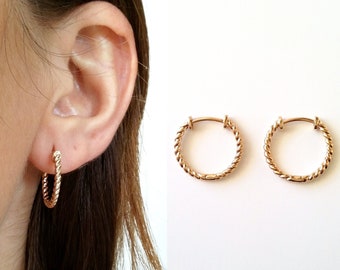 Créoles or - petites créoles torsadées plaqué or 750/000, anneaux plaqué or 18 carats -Little Earrings hoop 750 gold plated