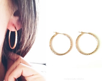 Creoles, gold plated 750/000 - Large Creole earrings, 18-karat gold-plated gold-plated gold rings -Large Earrings hoop 750 gold plated