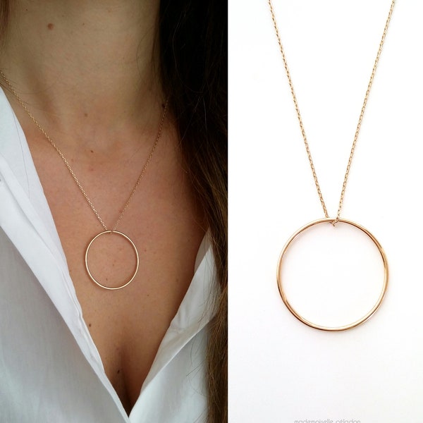 Collier grand cercle or- collier plaqué or 750, cercle simple or, cercle entier or, chaine et cercle solitaire