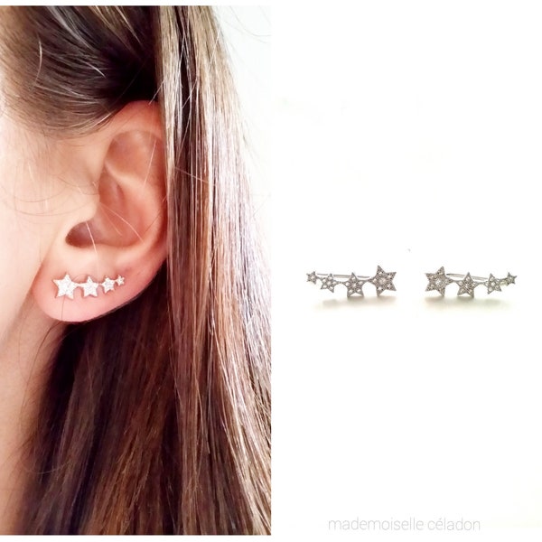 Ear Cuff étoiles - Boucles d'oreilles montantes argent 925 - boucles d'oreilles barettes, contours de lobes - ear cuff 925 silver sterling