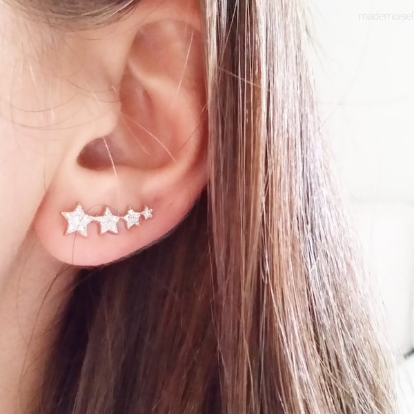 Ear Cuff étoiles - Boucles d'oreilles montantes plaqué or 750 - boucles d'oreilles barettes, contours de lobes - ear cuff 750 gold plated