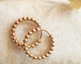 Créoles épaisses petites boules, anneaux plaqué or 18 carats -Little Earrings hoop 750 gold plated