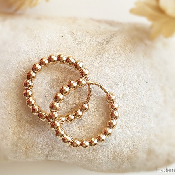 Créoles épaisses petites boules, anneaux plaqué or 18 carats -Little Earrings hoop 750 gold plated