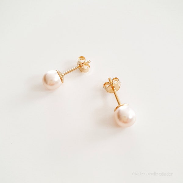 Perles de culture et plaqué or 750/000 - Puces Perles de Majorque - Majorica pearl and 750 yellow gold plated