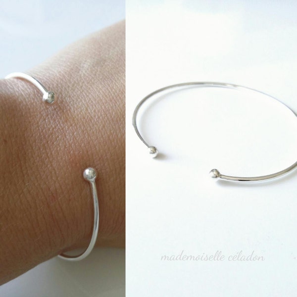 Bracelet, jonc argent 925 - Jonc semi ouvert argent 925/000 - Taille réglable, jonc fin argent - Bracelet bangle 925 silver sterling